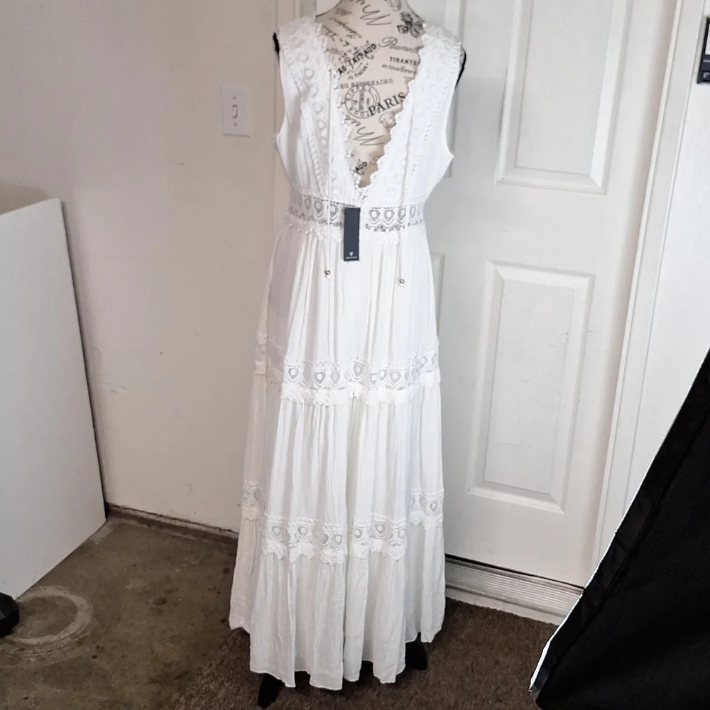 Lulus Spanish Sun White Sleeveless Tiered Lace Maxi Dress Sz XL NWT_7